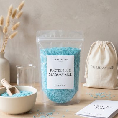 Rainbow Sensory Rice – Pastel Blue