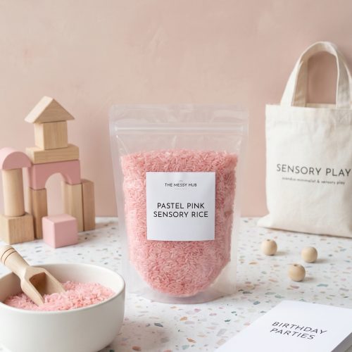 Rainbow Sensory Rice – Pastel Pink